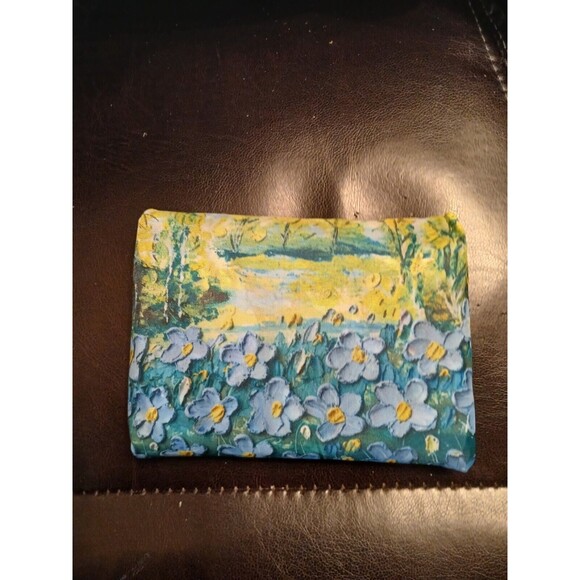 X Large 3D Looking PAINTED FLOWERS Foldable Nylon Reusable Bag 22" Blue White - Picture 7 of 8